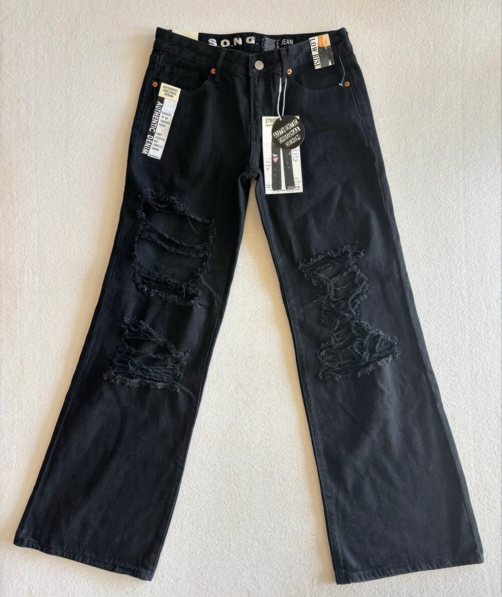 New SONG Street Wide Leg Jeans Women’s Size 5/27 Low Rise Black Ripped Grunge